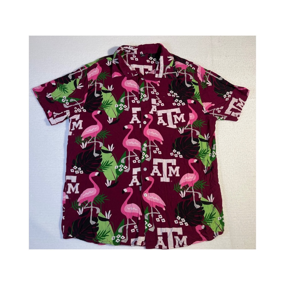Texas A&M Aggies Flamingo Tropical Print Button Down Shirt Maroon Mens Medium